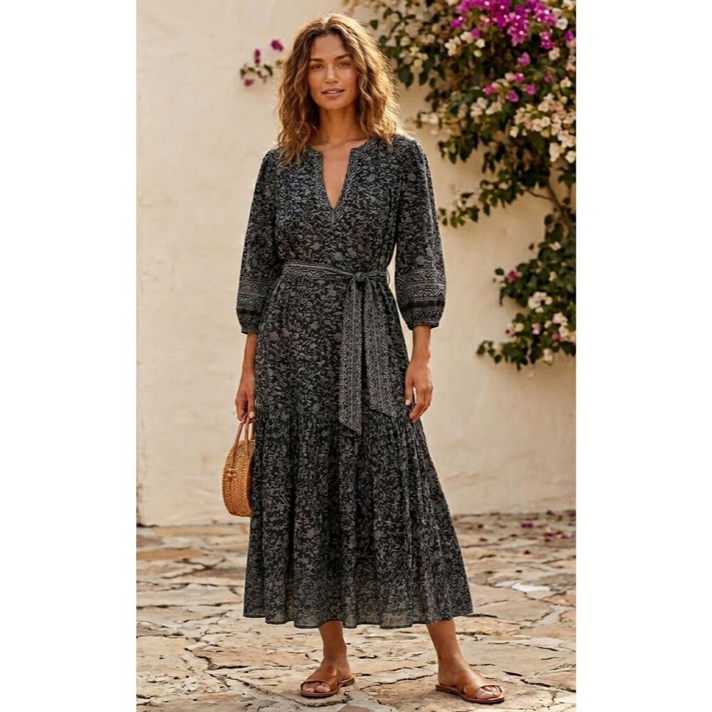 Cleobella Midi Dress Floral Belted Organic Cotton Boho Small